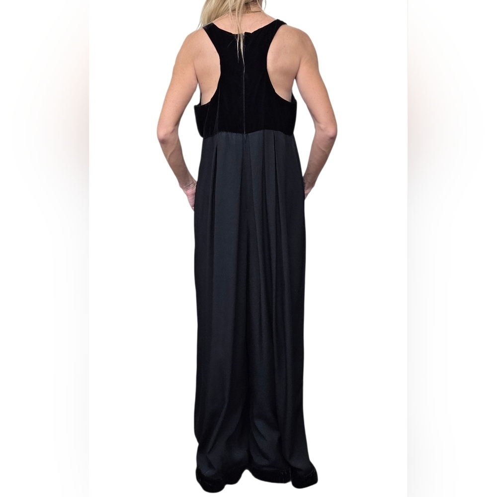 Vintage Y2K Jeffrey & Dara Black Velvet Bodice Wide Leg Jumpsuit Medium M - Picture 3 of 9